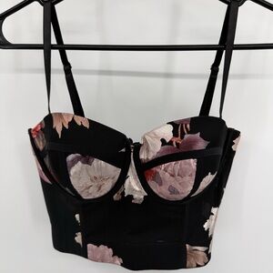 Like An Angel Floral Black Bustier Corset Top Size Medium